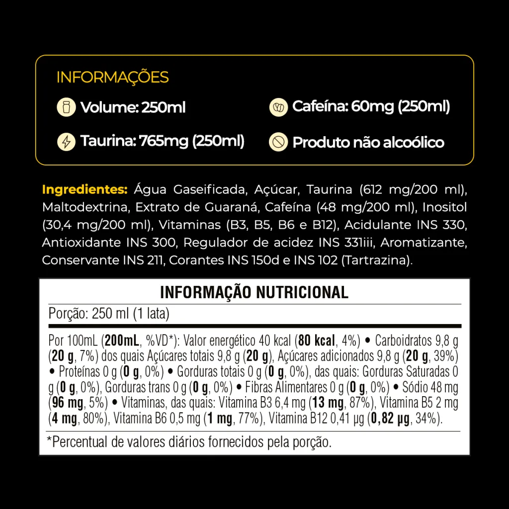 Informações e tabela nutricional do Baly Tradicional